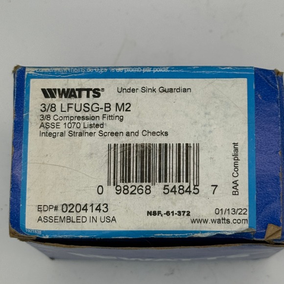 Watts Other - Watts 3/8 LFUSG-B M3 Under Sink Guardian Brass Manual Compression Mixing Valve
